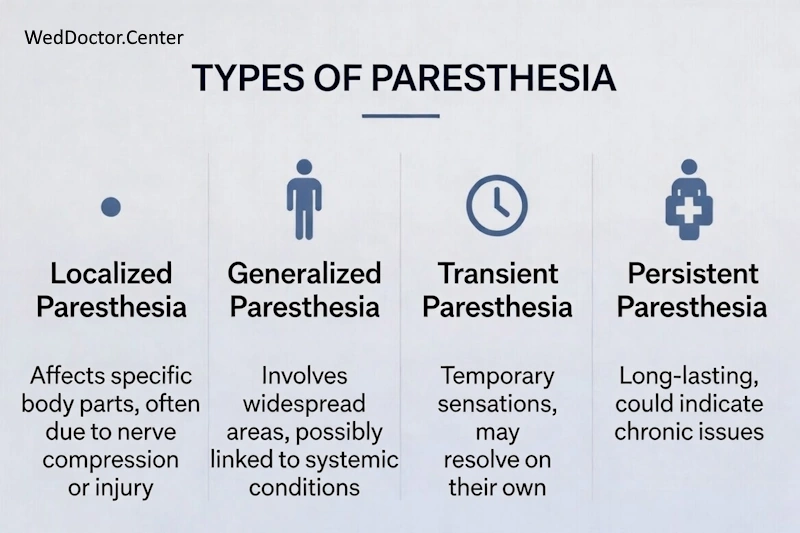 Digital infographics explaining 4 most common types of paresthesia symptom